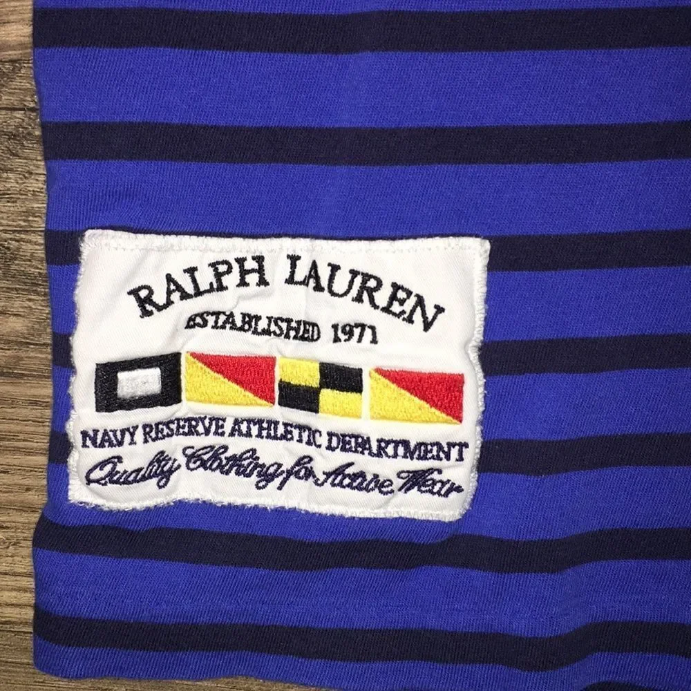 Vintage Blue stripe P-93 Polo Ralph Lauren Sailing Yacht Pocket T tee shirt- M